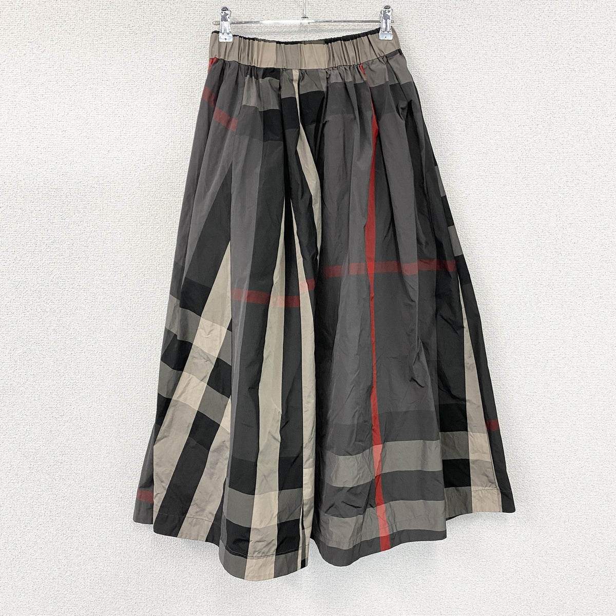 Le Boutique BonBon　ロングスカート　フレアスカート　チェック柄　マルチカラー　グレー　Fサイズ レディース ポリエステル ナイロン 古着