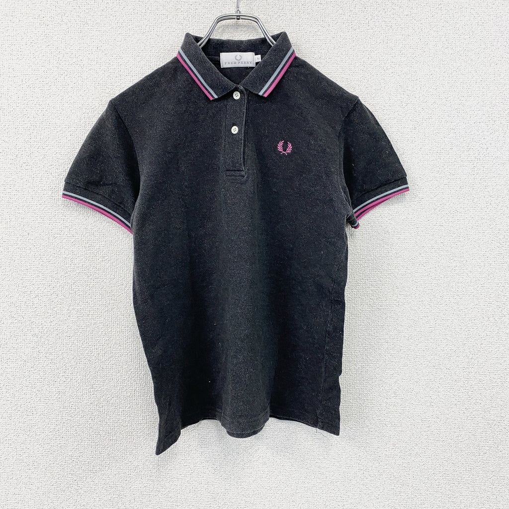 FRED PERRY　フレッドペリー　半袖ポロシャツ　刺ロゴ　黒　ブラック　Lサイズ　古着