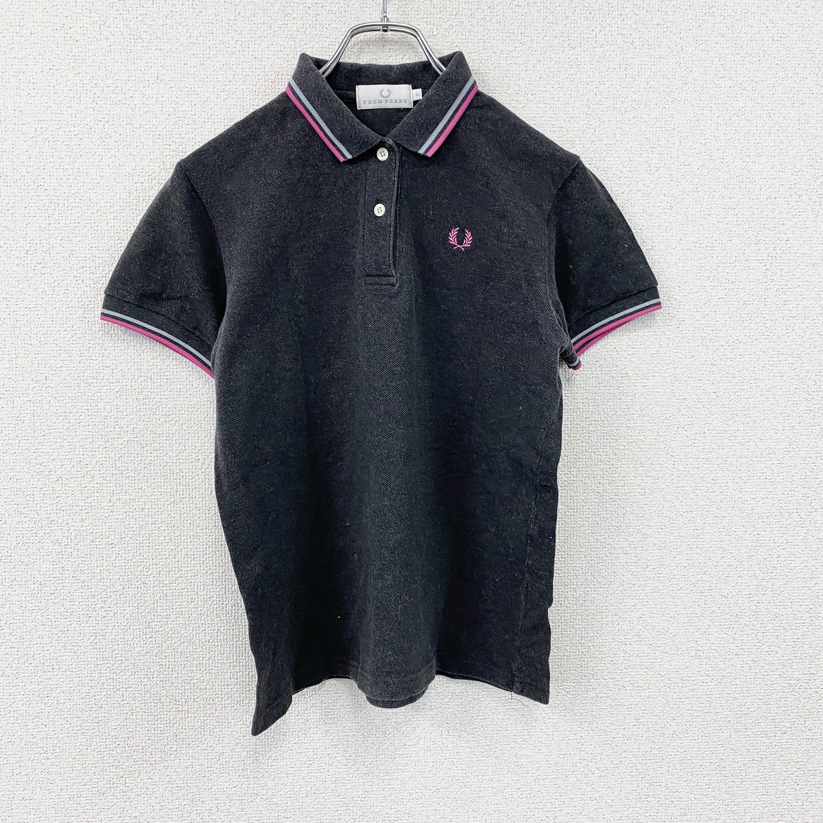 FRED PERRY　フレッドペリー　半袖ポロシャツ　刺ロゴ　黒　ブラック　Lサイズ　古着