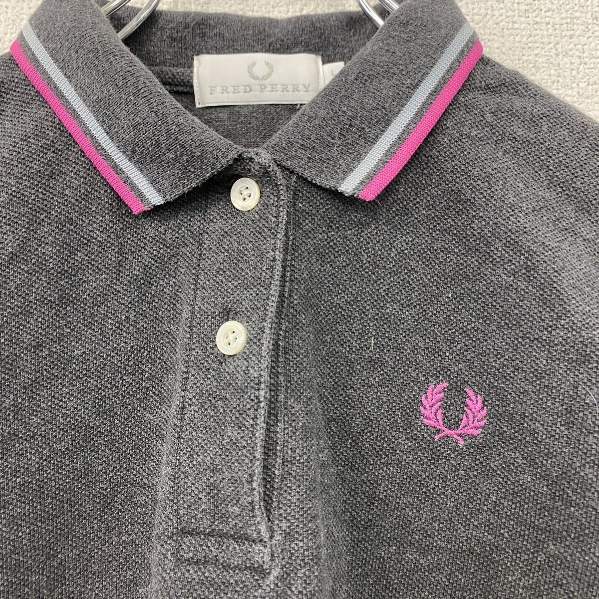 FRED PERRY　フレッドペリー　半袖ポロシャツ　刺ロゴ　黒　ブラック　Lサイズ　古着