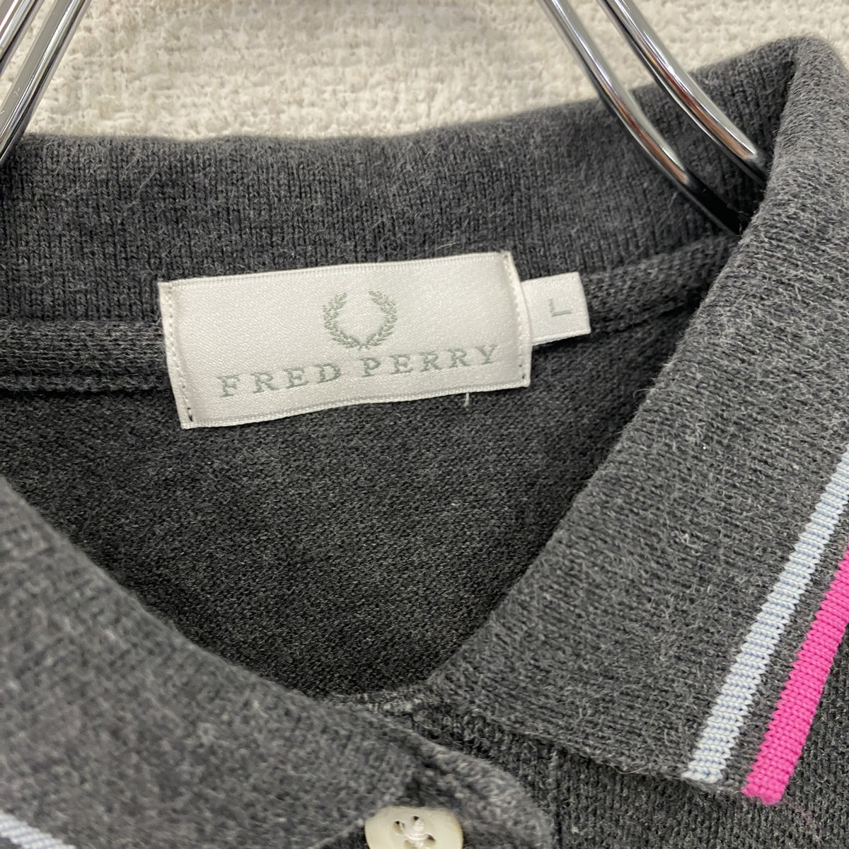 FRED PERRY　フレッドペリー　半袖ポロシャツ　刺ロゴ　黒　ブラック　Lサイズ　古着