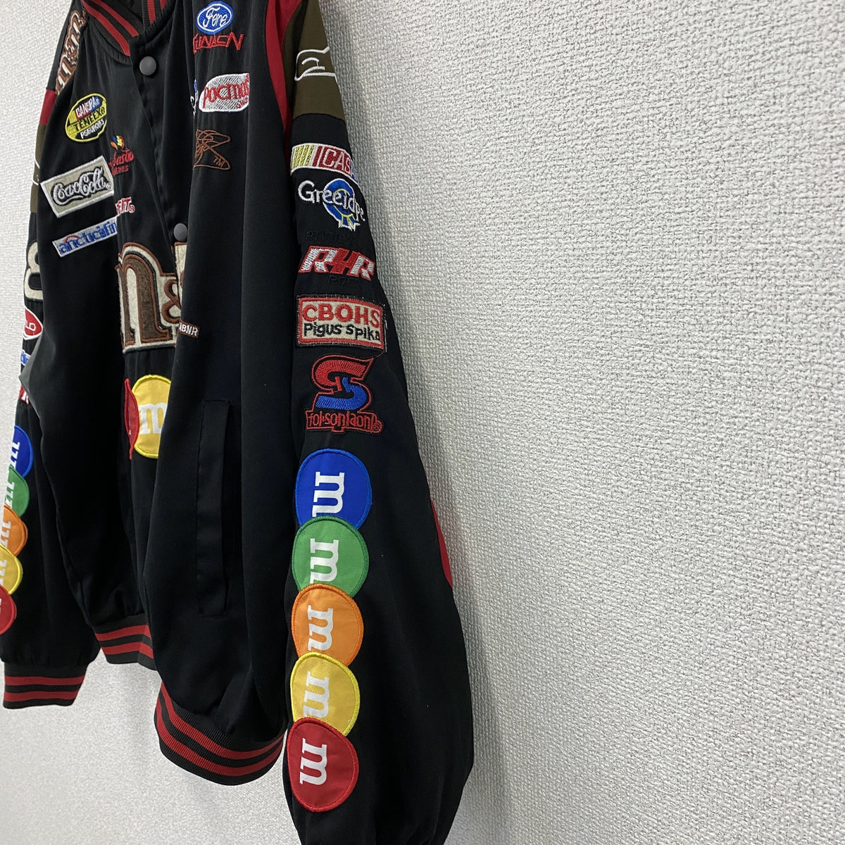 型男印象　スタジャン/スタジアムジャケット　レーシングジャケット　企業ロゴ　黒　ブラック　古着