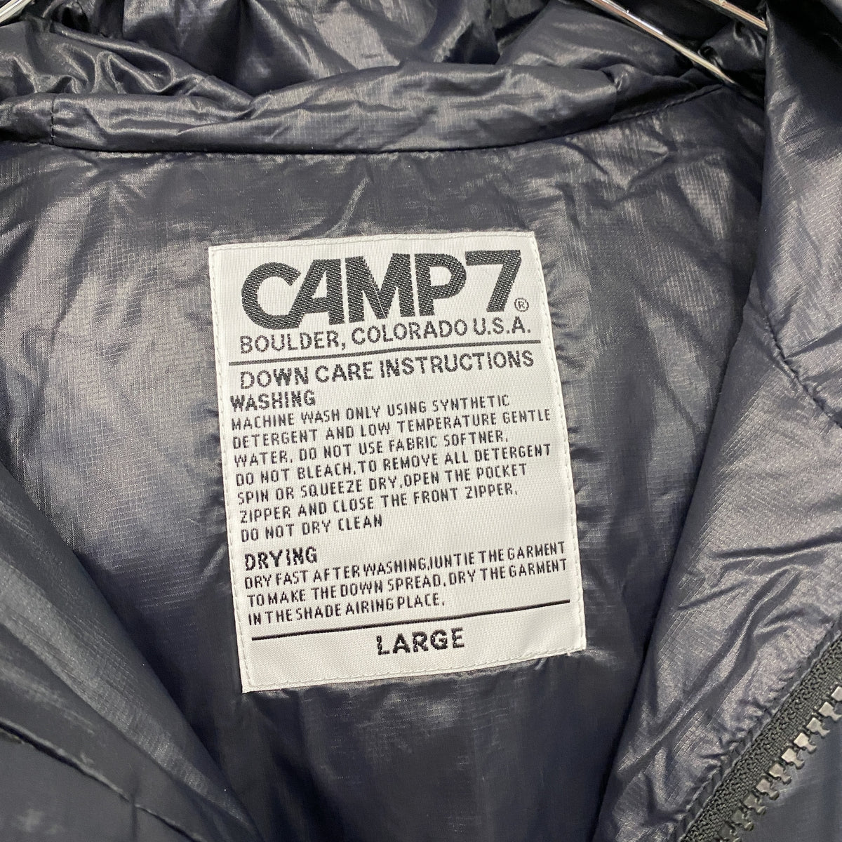 CAMP7　ダウンベスト　フーディー　ダウン90％　黒　ブラック　Lサイズ ダウンアウター メンズ ナイロン 古着