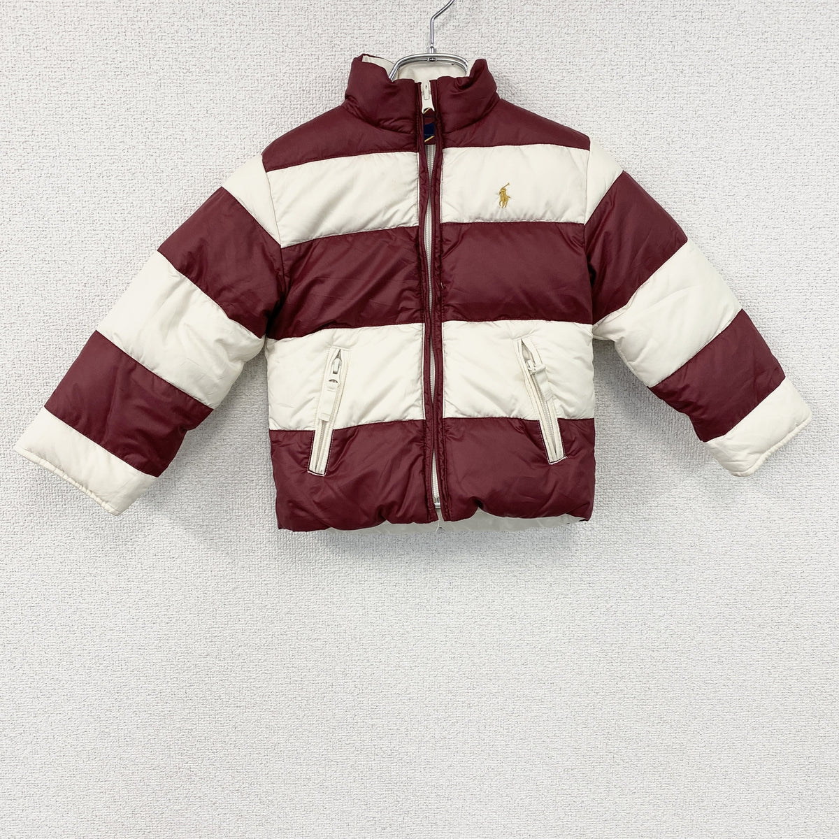 POLO RALPH LAUREN　ラルフローレン　ダウンジャケット　リバーシブル　ボーダー柄　赤　レッド　白　ホワイト　古着