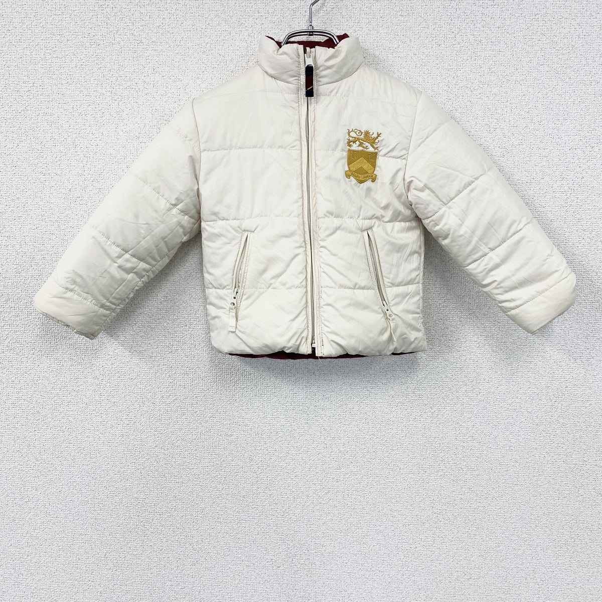 POLO RALPH LAUREN　ラルフローレン　ダウンジャケット　リバーシブル　ボーダー柄　赤　レッド　白　ホワイト　古着