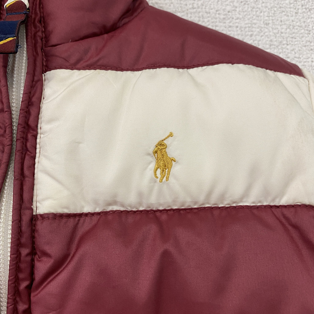 POLO RALPH LAUREN　ラルフローレン　ダウンジャケット　リバーシブル　ボーダー柄　赤　レッド　白　ホワイト　古着