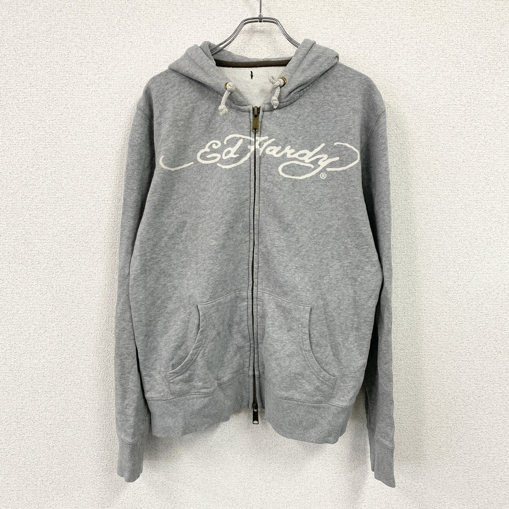 Ed Hardy　エドハーディー　フルジップスウェットパーカー/フーディー　グレー　古着