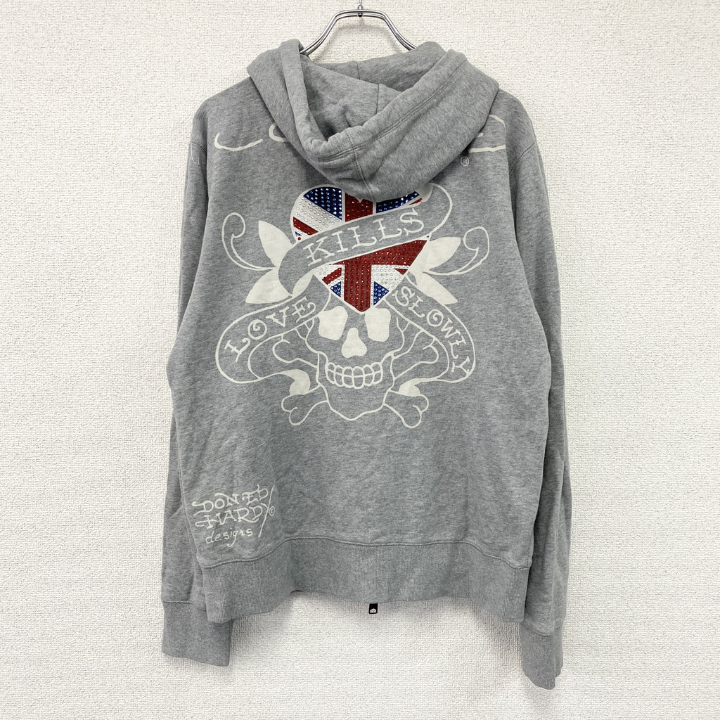 Ed Hardy　エドハーディー　フルジップスウェットパーカー/フーディー　グレー　古着