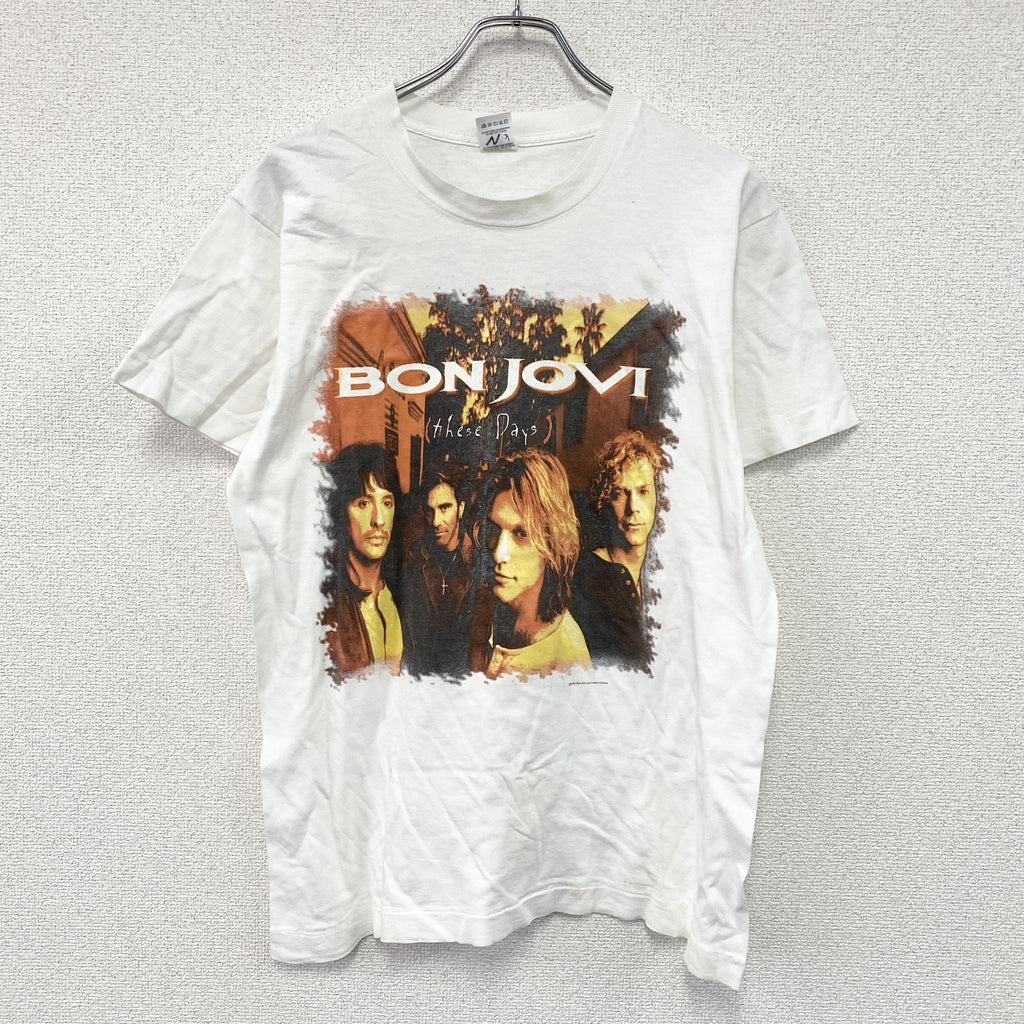 FRUIT OF THE LOOM　BON JOVI　ボンジョビ　半袖プリントTシャツ　バンT　シングルステッチ　ヴィンテージ　白　ホワイト　Mサイズ　古着