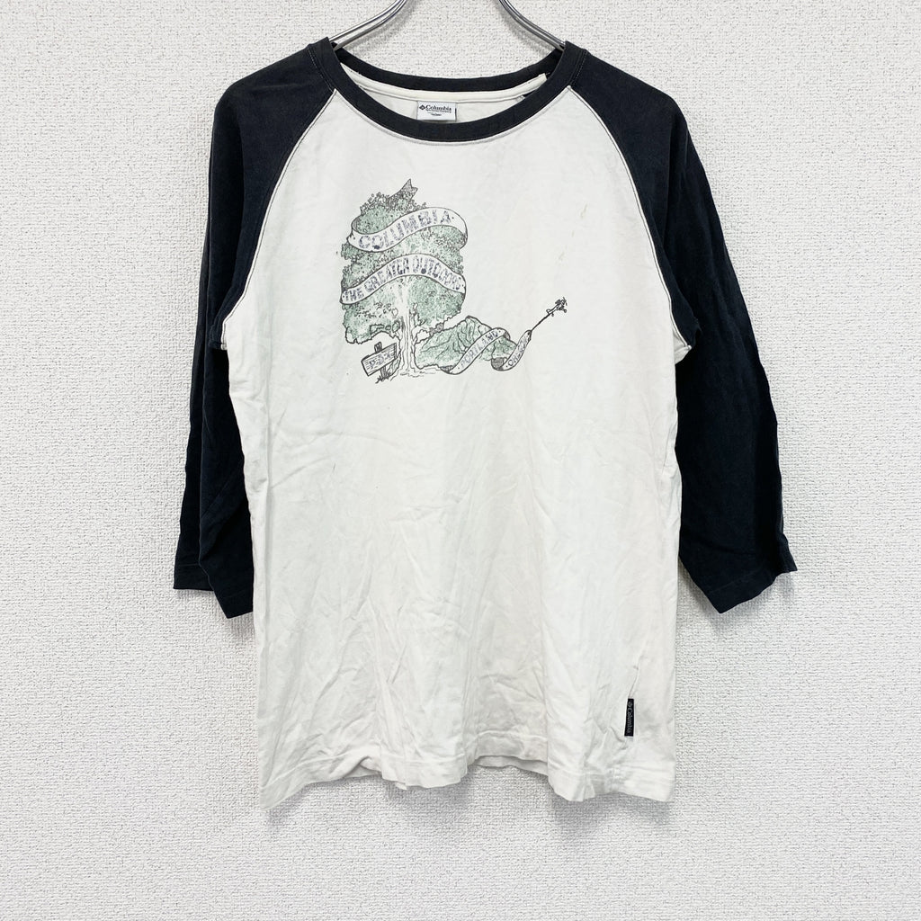 Columbia　コロンビア　長袖Tシャツ/ロンT　ラグラン　白　ホワイト　　黒　ブラック　Lサイズ　古着