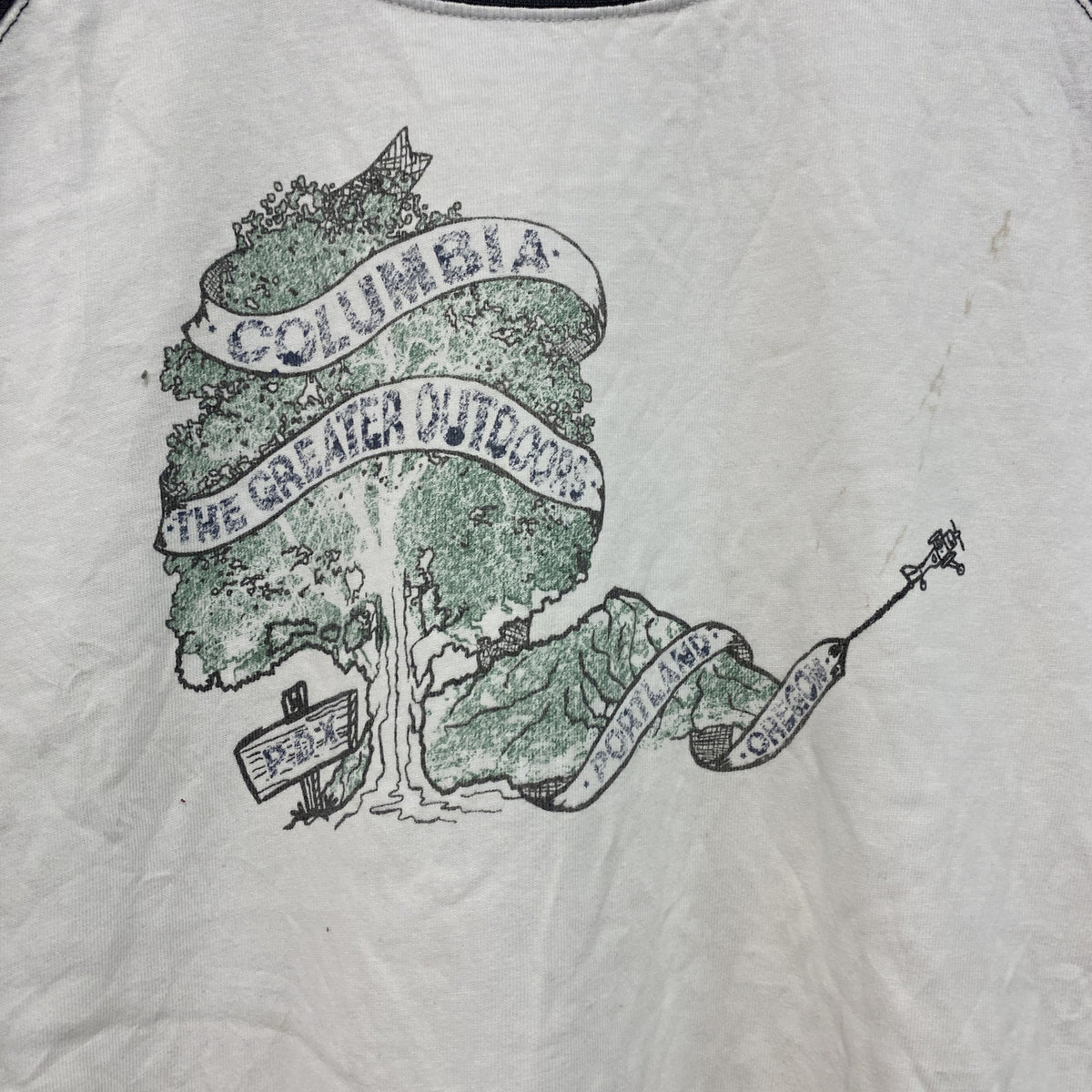 Columbia　コロンビア　長袖Tシャツ/ロンT　ラグラン　白　ホワイト　　黒　ブラック　Lサイズ　古着