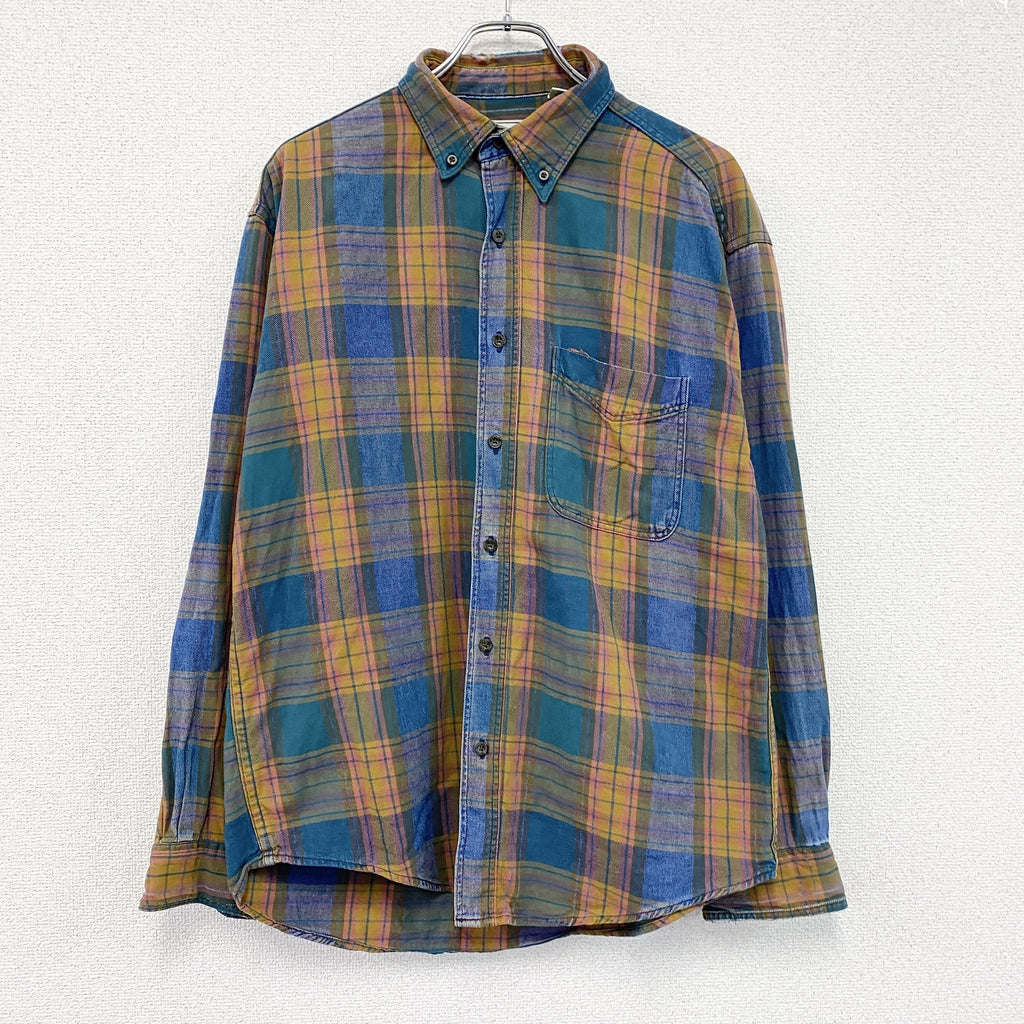 L.L.Bean　エルエルビーン　長袖ボタンダウンシャツ　チェック柄　マルチカラー　黄色　イエロー　MLサイズ　古着