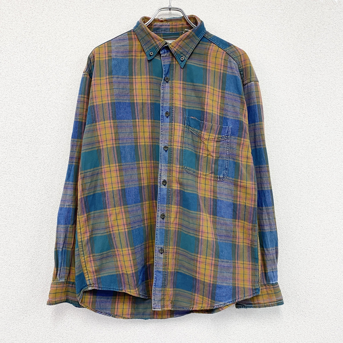 L.L.Bean　エルエルビーン　長袖ボタンダウンシャツ　チェック柄　マルチカラー　黄色　イエロー　MLサイズ　古着