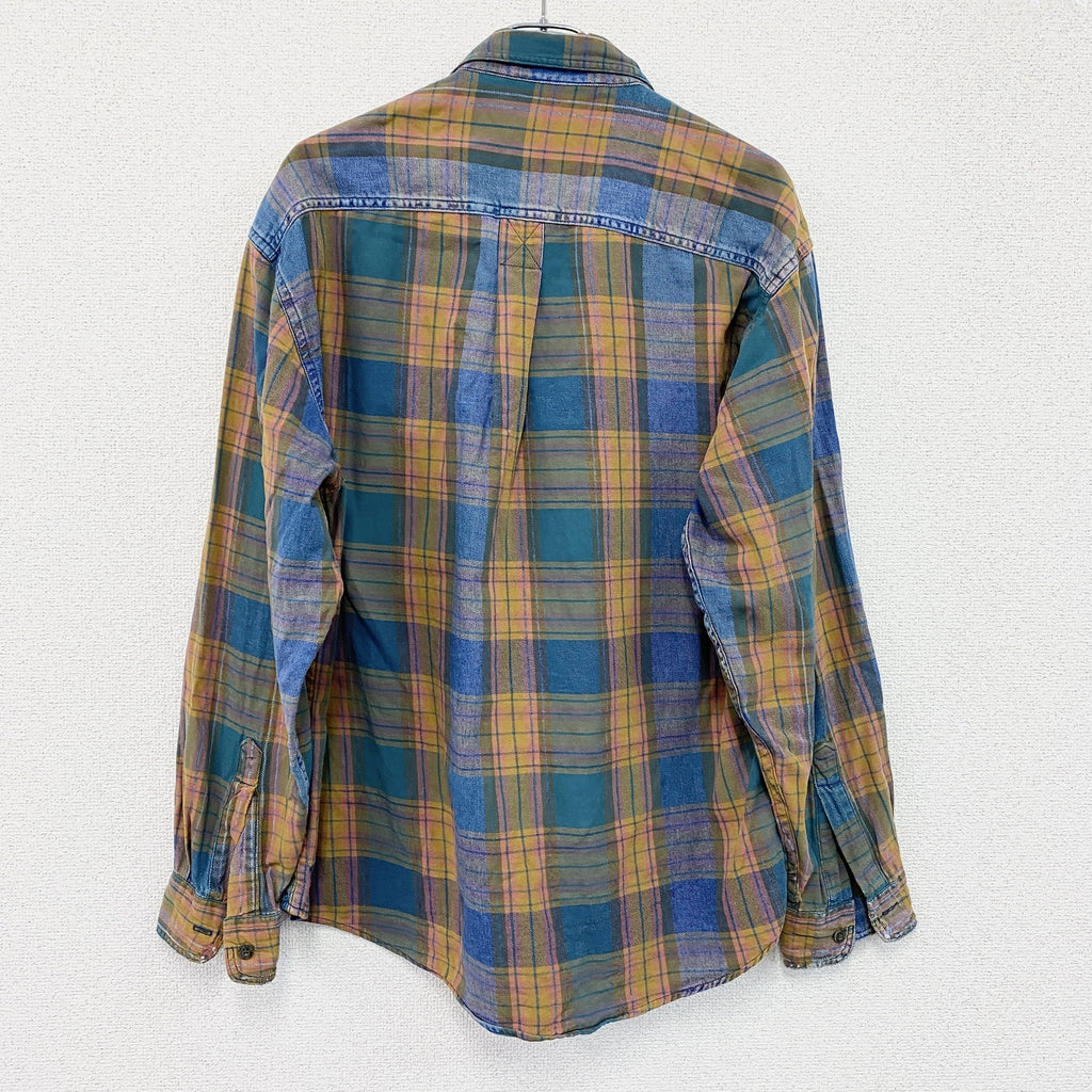 L.L.Bean　エルエルビーン　長袖ボタンダウンシャツ　チェック柄　マルチカラー　黄色　イエロー　MLサイズ　古着