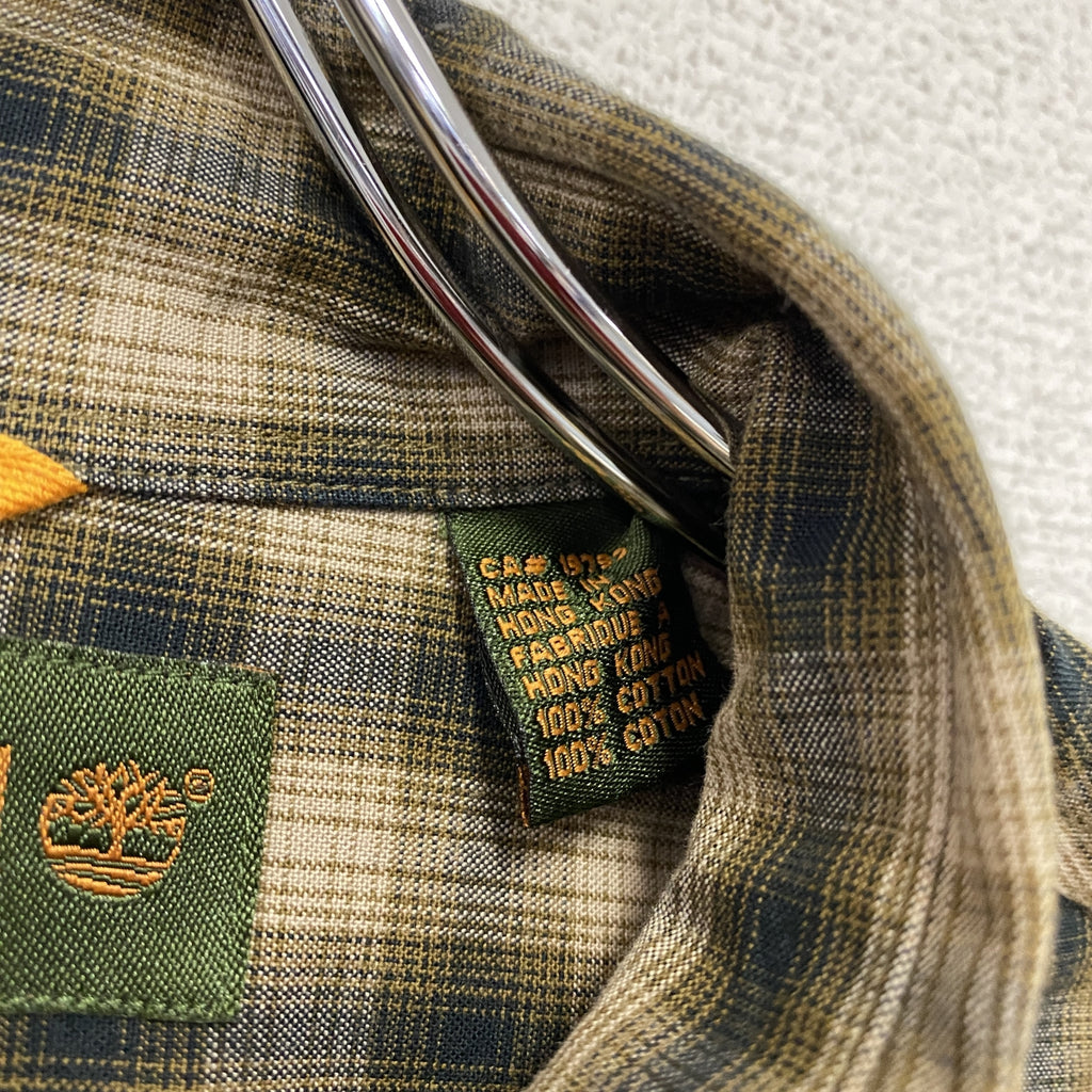 Timberland　ティンバーランド　長袖ボタンダウンシャツ　チェック柄　マルチカラー　黄色　イエロー　Sサイズ　古着