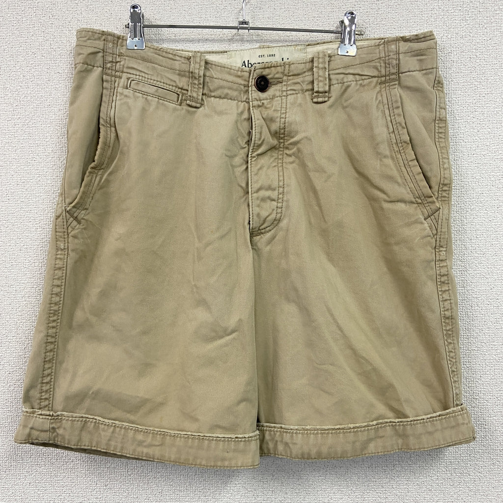 Abercrombie & Fitch　アバクロンビーアンドフィッチ　ハーフパンツ/ショートパンツ　ボタンフライ　ベージュ　W32サイズ　古着