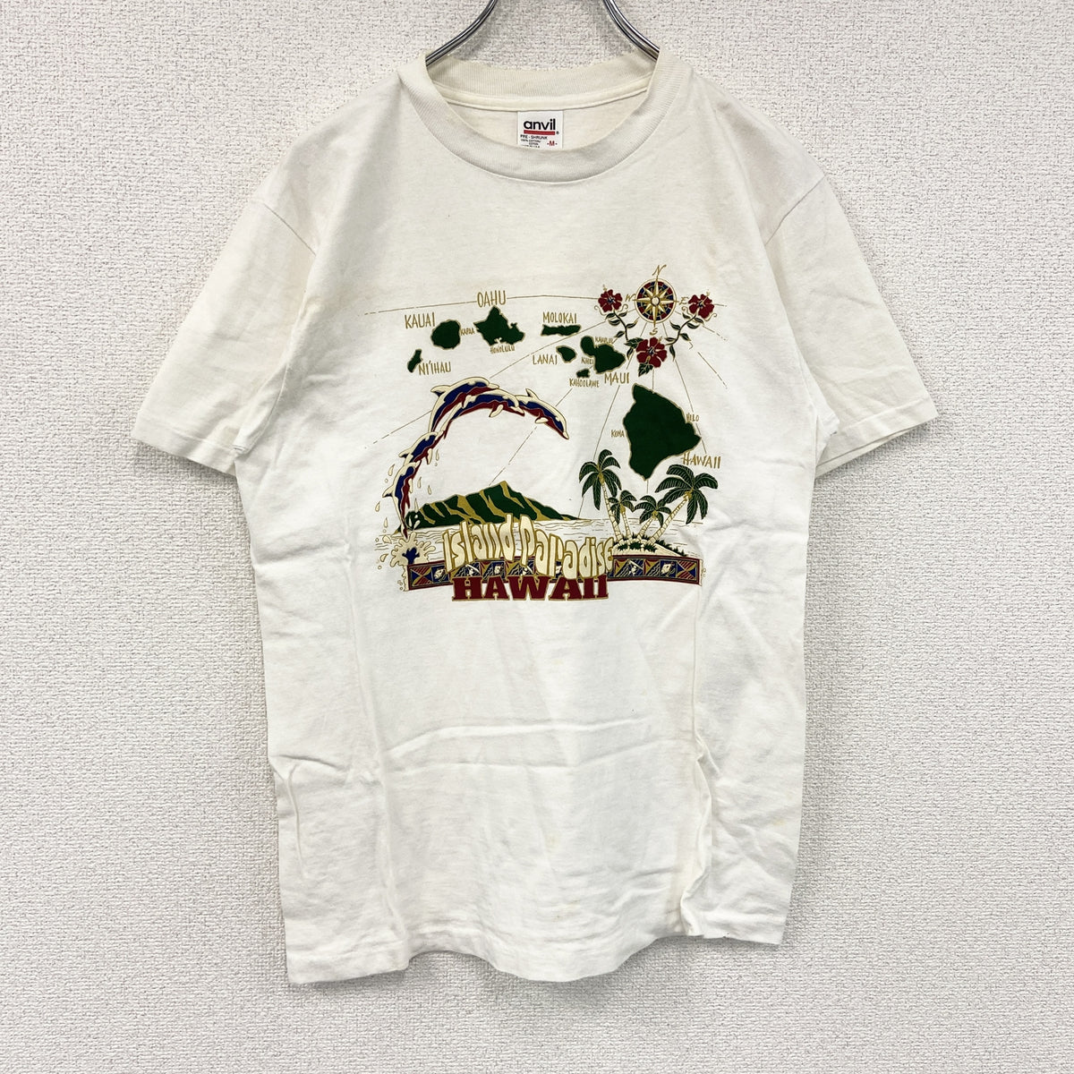 anvil　アンビル　半袖プリントTシャツ　シングルステッチ　ヴィンテージ　白　ホワイト　Mサイズ カットソー メンズ コットン 古着