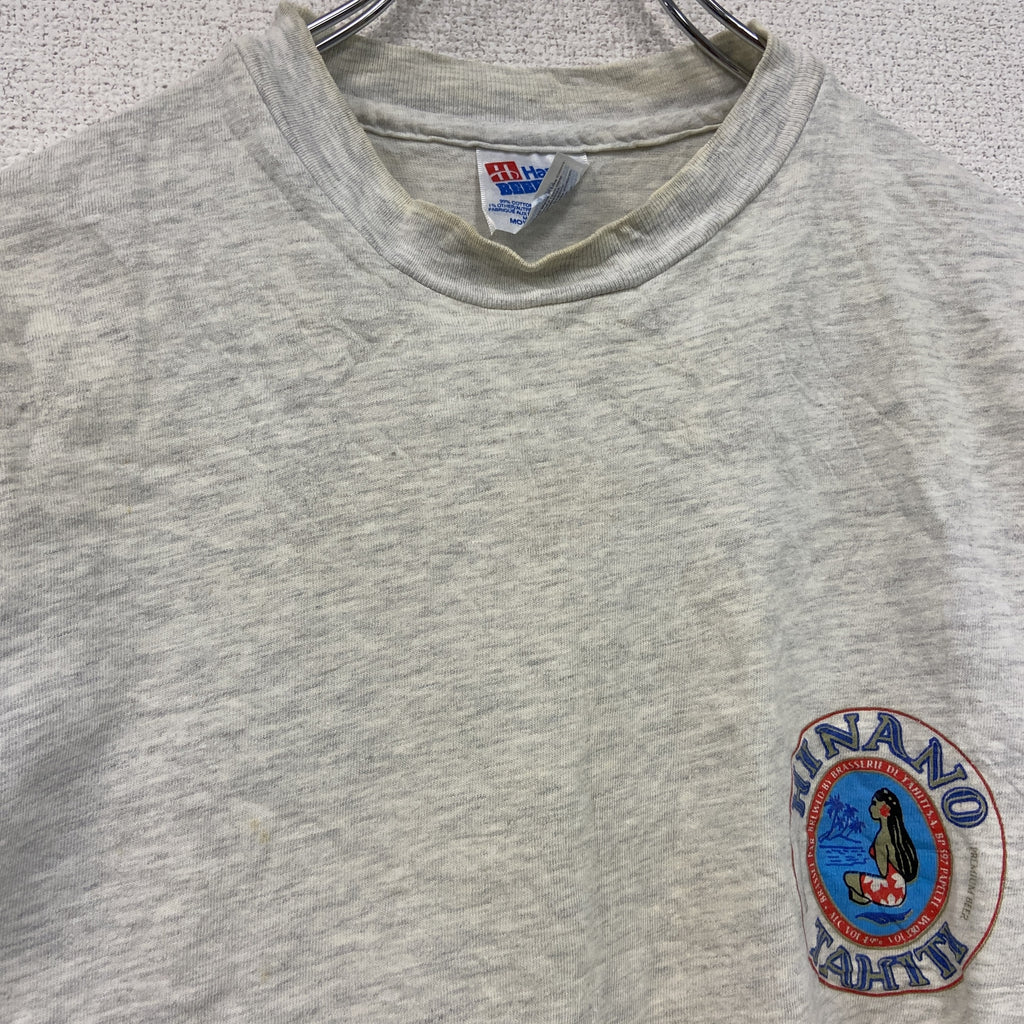 Hanes　ヘインズ　半袖プリントTシャツ　シングルステッチ　ヴィンテージ　霜降りグレー　Mサイズ カットソー メンズ コットン 古着