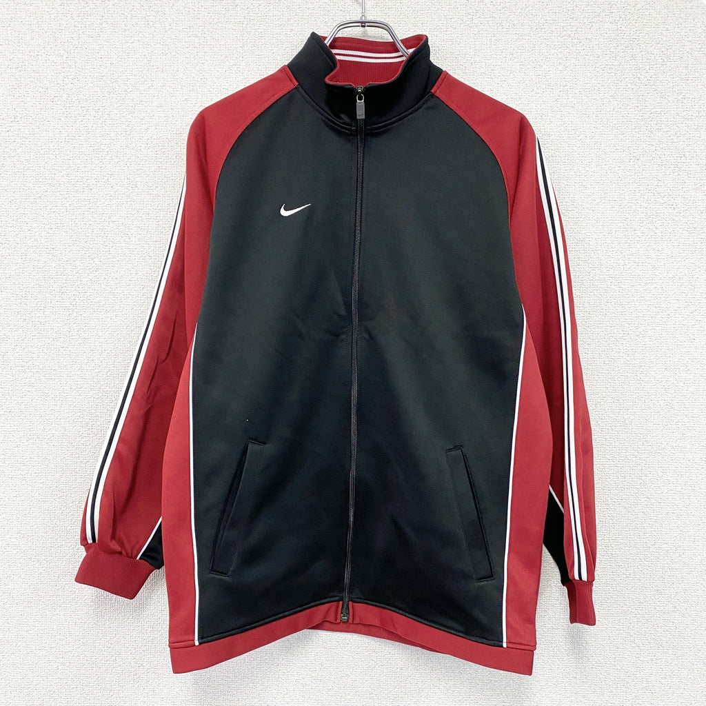 NIKE　ナイキ　トラックジャケット/ジャージ　スウッシュ　黒　ブラック　赤　レッド　Mサイズ　古着