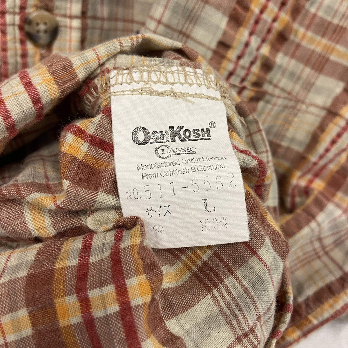 OSH KOSH　オシュコシュ　半袖シャツ　チェック柄　マルチカラー　オレンジ　Lサイズ　古着