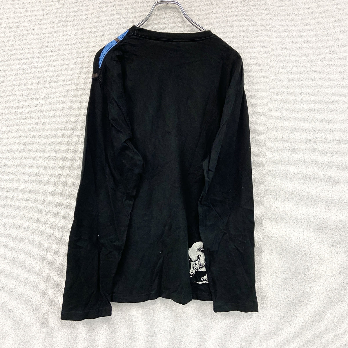 和柄　長袖Tシャツ/ロンT　黒　ブラック　LLサイズ　古着