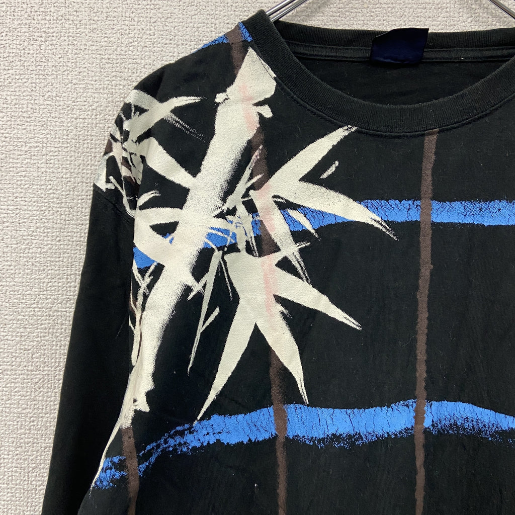 和柄　長袖Tシャツ/ロンT　黒　ブラック　LLサイズ　古着