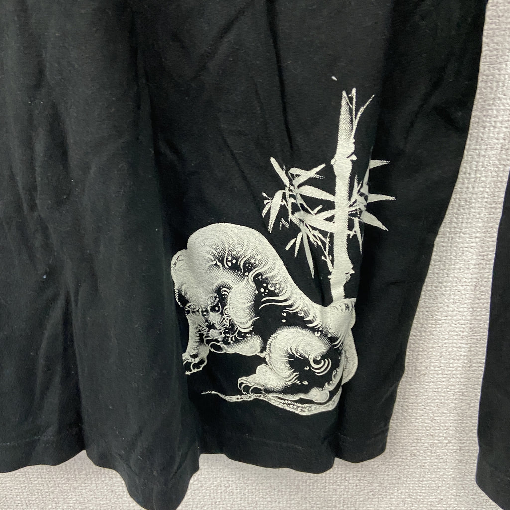 和柄　長袖Tシャツ/ロンT　黒　ブラック　LLサイズ　古着