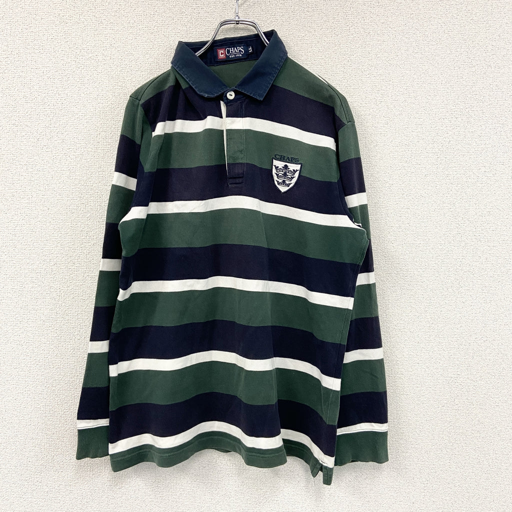 CHAPS　チャップス　長袖ポロシャツ/ラガーシャツ　ボーダー柄　緑　グリーン　紺　ネイビー　LLサイズ　古着