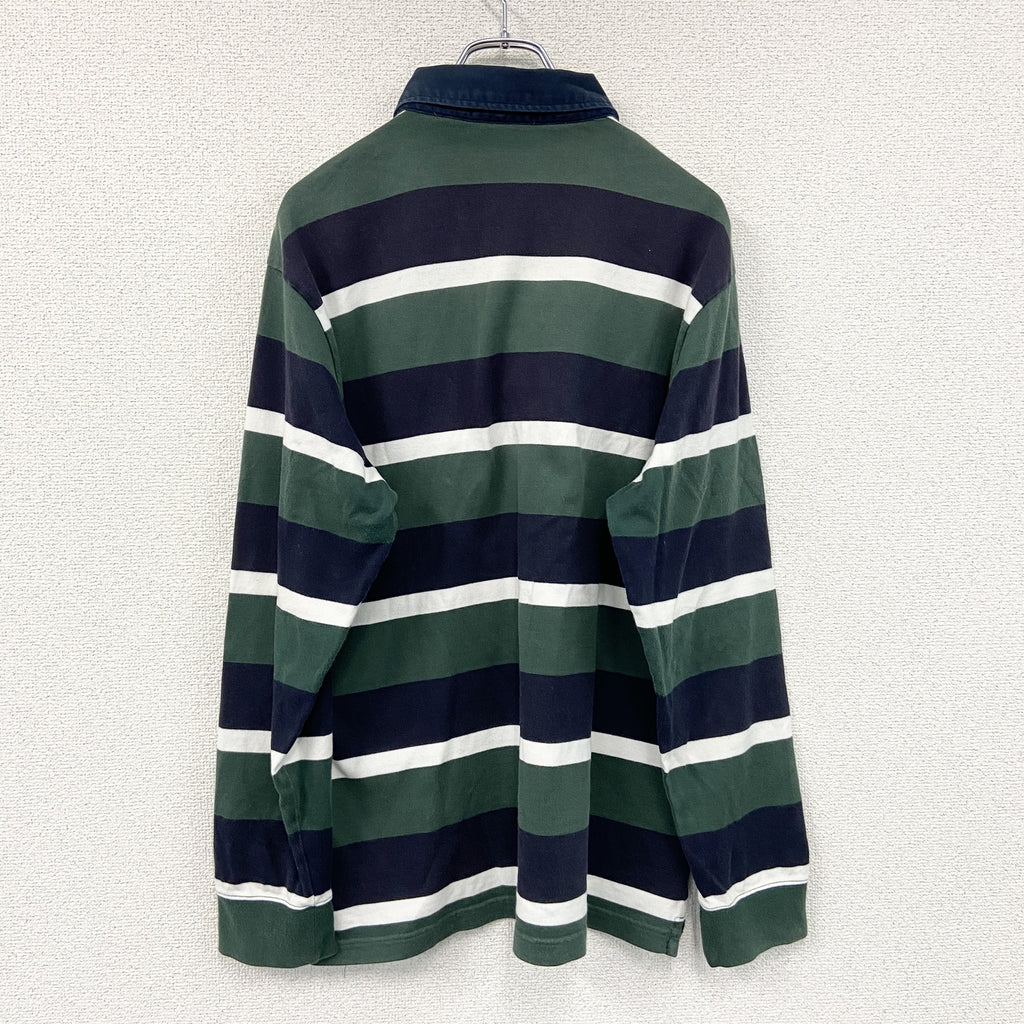 CHAPS　チャップス　長袖ポロシャツ/ラガーシャツ　ボーダー柄　緑　グリーン　紺　ネイビー　LLサイズ　古着