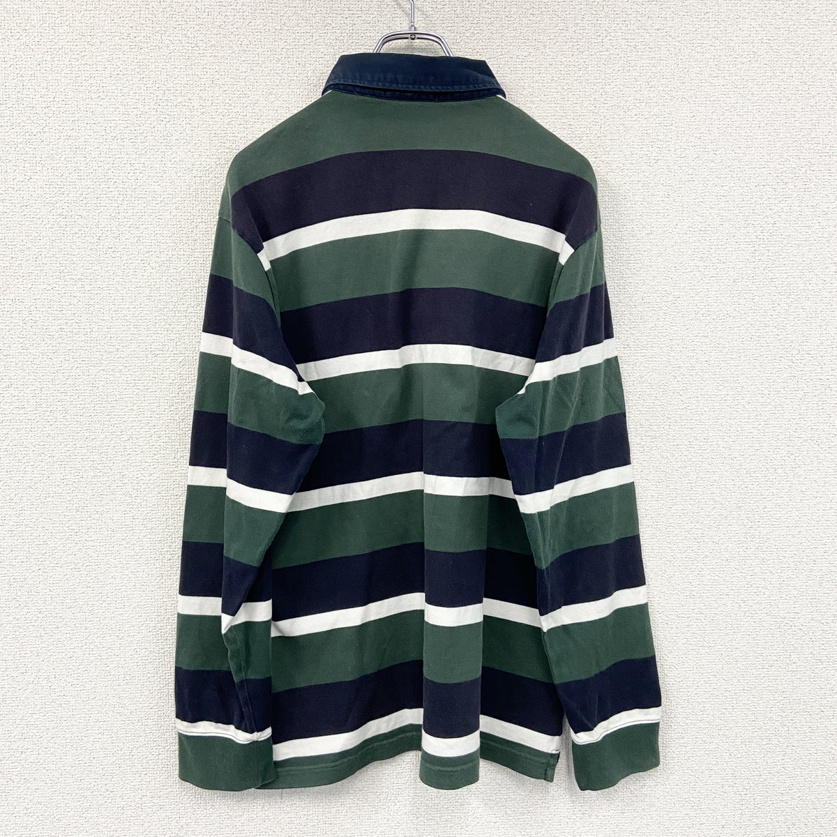 CHAPS　チャップス　長袖ポロシャツ/ラガーシャツ　ボーダー柄　緑　グリーン　紺　ネイビー　LLサイズ　古着