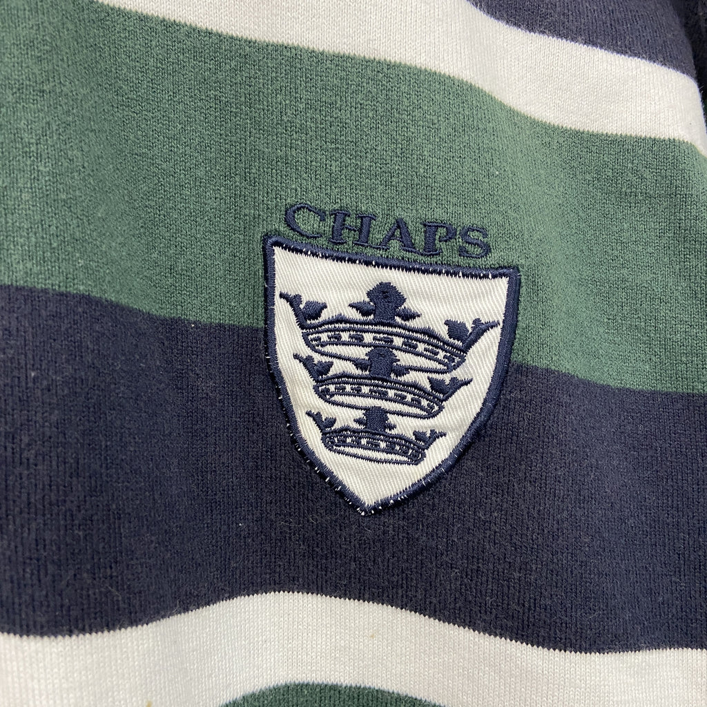 CHAPS　チャップス　長袖ポロシャツ/ラガーシャツ　ボーダー柄　緑　グリーン　紺　ネイビー　LLサイズ　古着