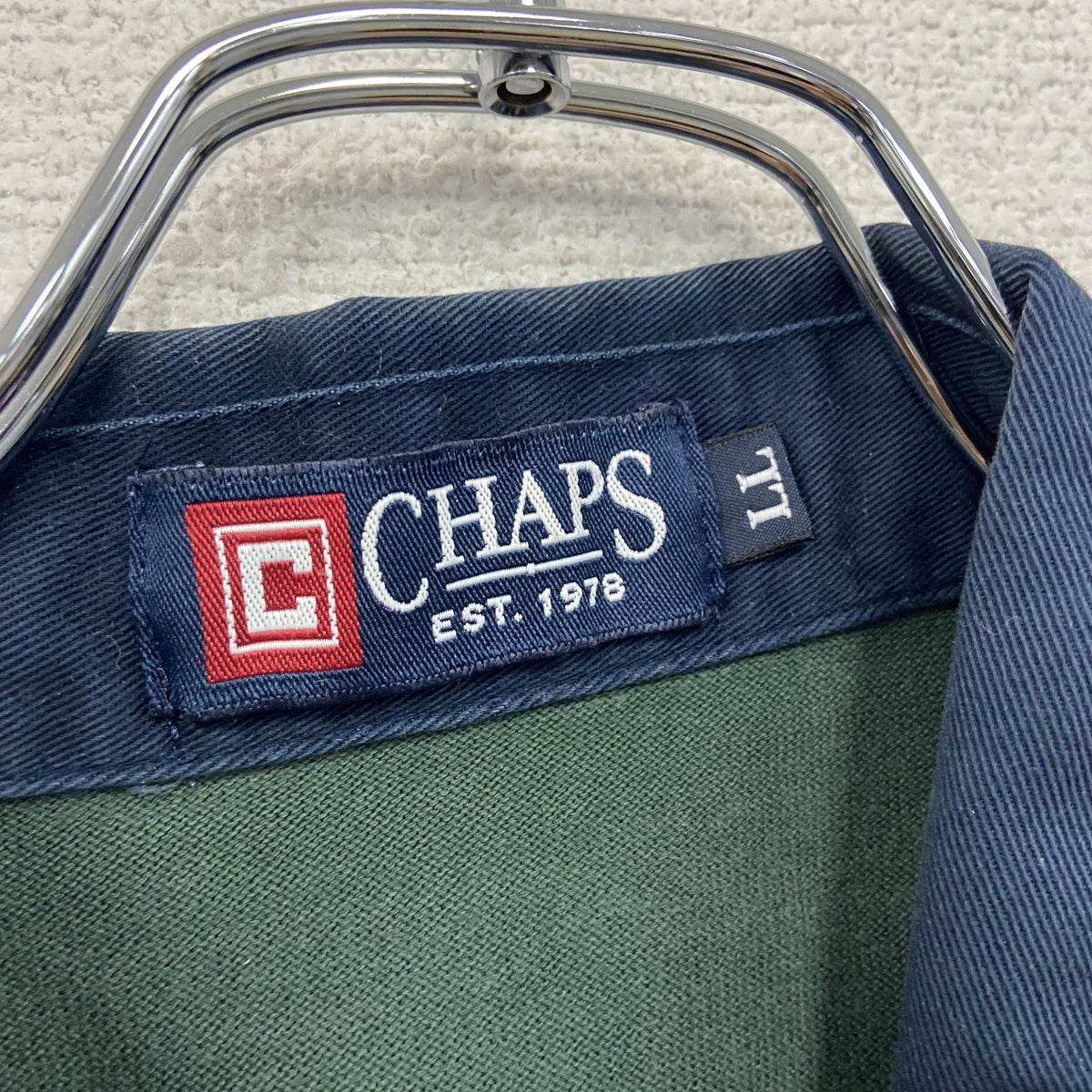 CHAPS　チャップス　長袖ポロシャツ/ラガーシャツ　ボーダー柄　緑　グリーン　紺　ネイビー　LLサイズ　古着