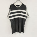 adidas　アディダス　半袖Tシャツ　Vネック　ボーダー　黒　ブラック　白　ホワイト　Lサイズ　古着