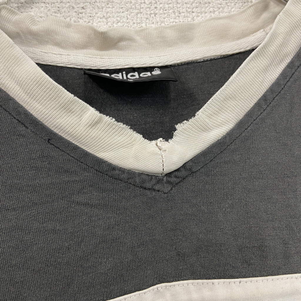 adidas　アディダス　半袖Tシャツ　Vネック　ボーダー　黒　ブラック　白　ホワイト　Lサイズ　古着
