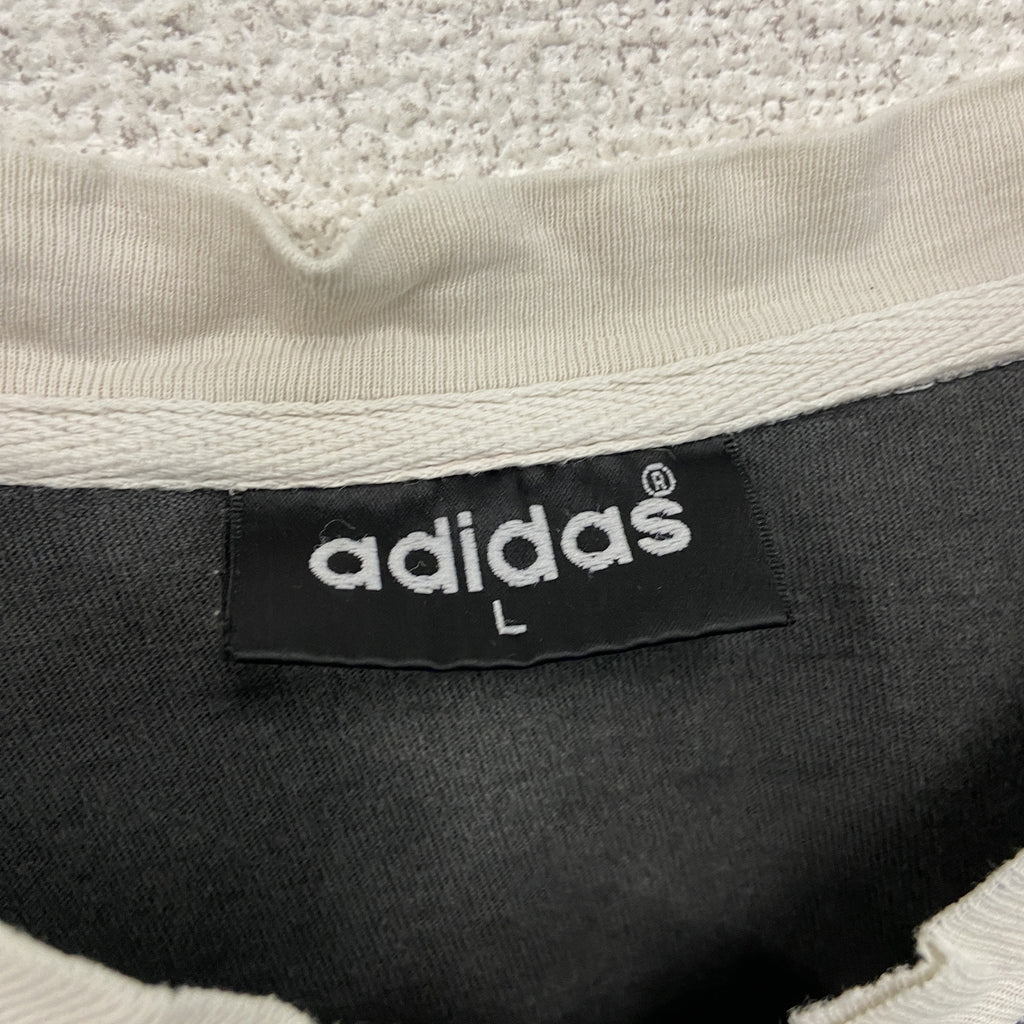 adidas　アディダス　半袖Tシャツ　Vネック　ボーダー　黒　ブラック　白　ホワイト　Lサイズ　古着