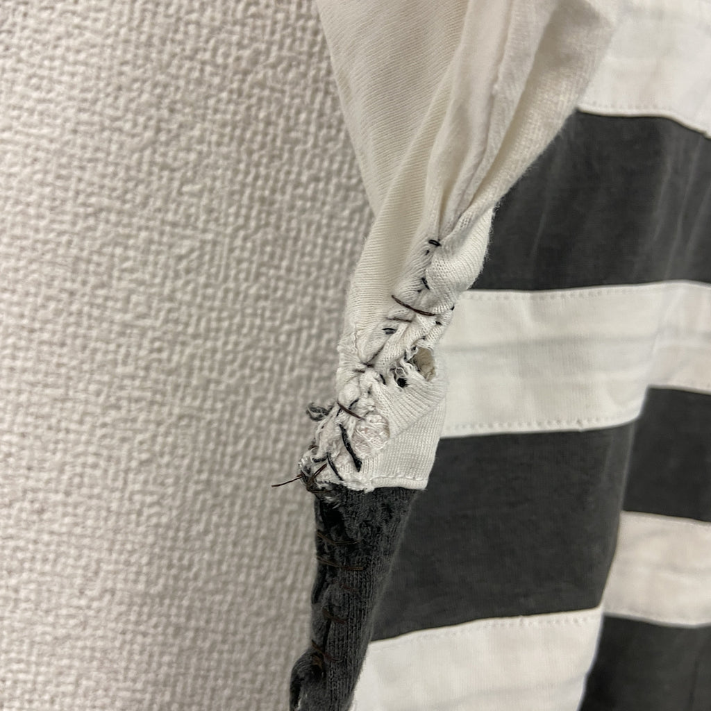 adidas　アディダス　半袖Tシャツ　Vネック　ボーダー　黒　ブラック　白　ホワイト　Lサイズ　古着