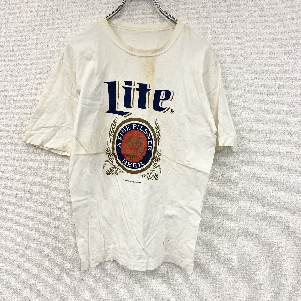 Lite　半袖プリントTシャツ　シングルステッチ　ヴィンテージ　白　ホワイト カットソー メンズ コットン 古着