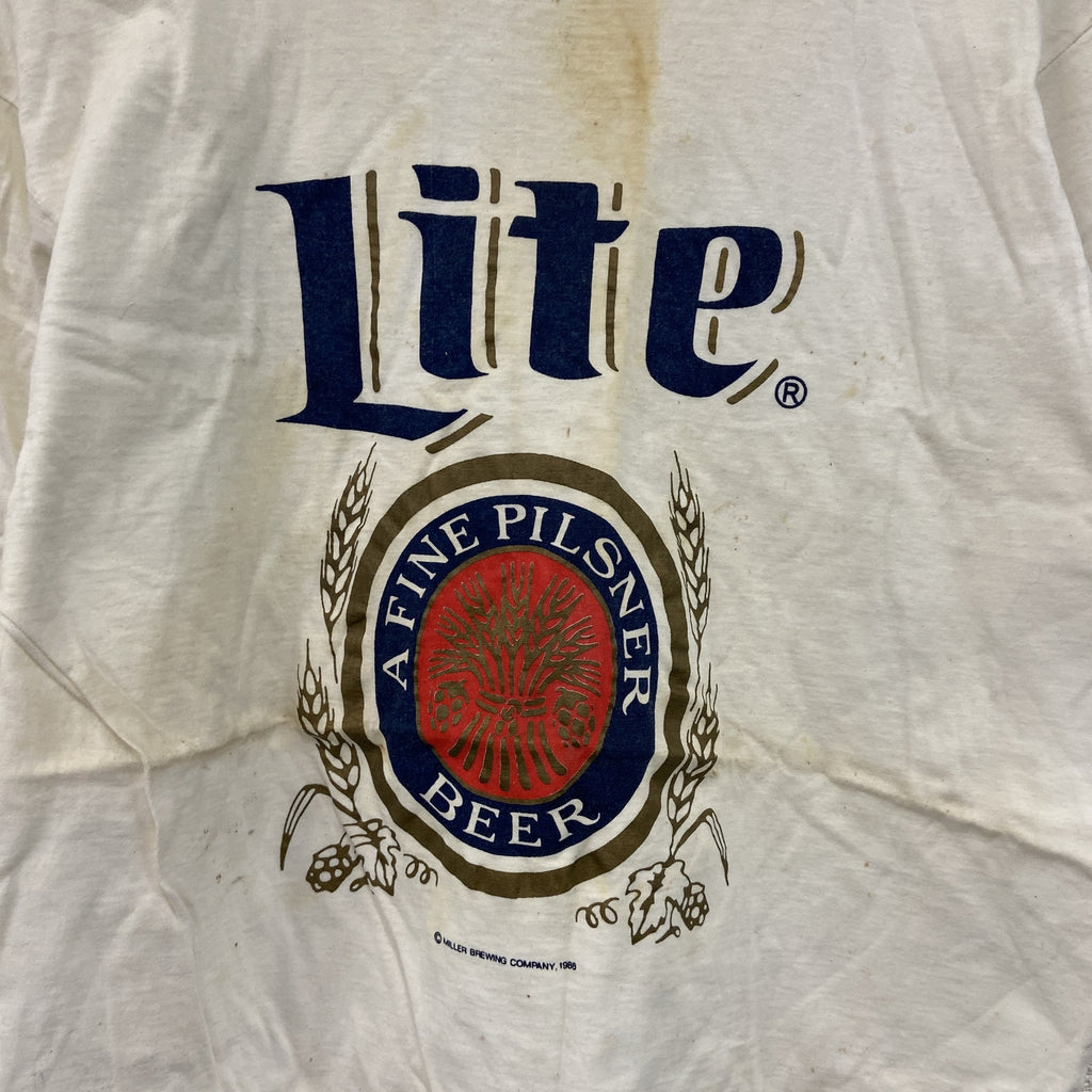 Lite　半袖プリントTシャツ　シングルステッチ　ヴィンテージ　白　ホワイト カットソー メンズ コットン 古着