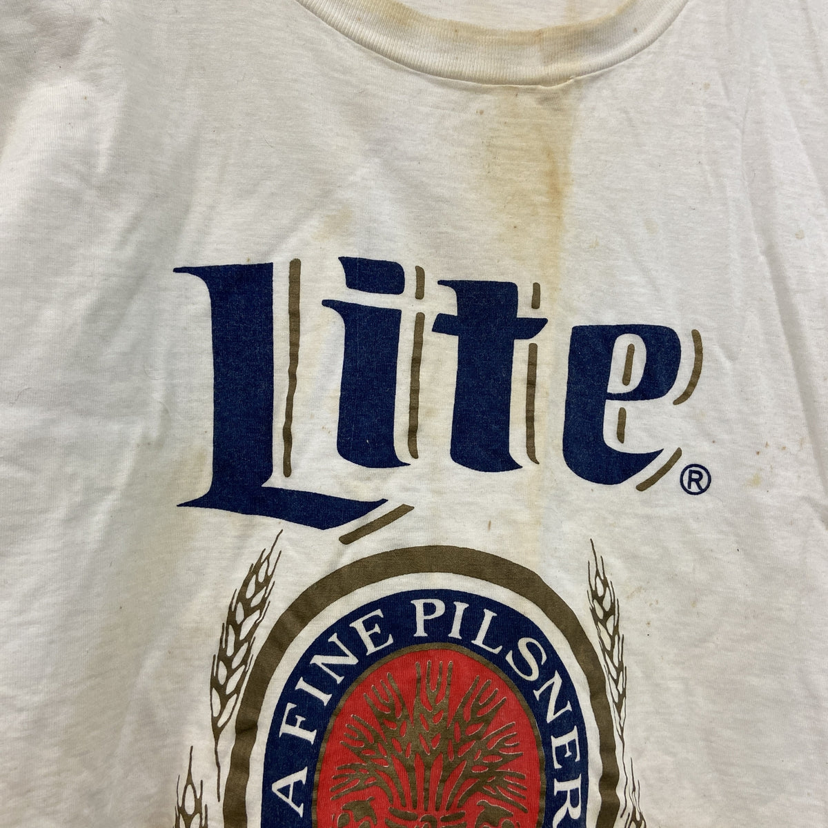Lite　半袖プリントTシャツ　シングルステッチ　ヴィンテージ　白　ホワイト カットソー メンズ コットン 古着