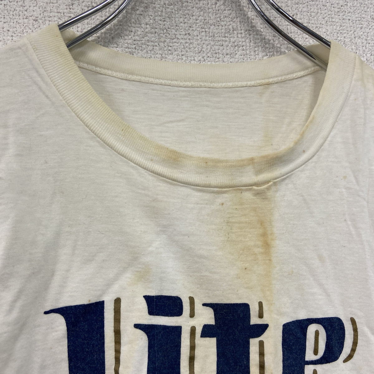 Lite　半袖プリントTシャツ　シングルステッチ　ヴィンテージ　白　ホワイト カットソー メンズ コットン 古着