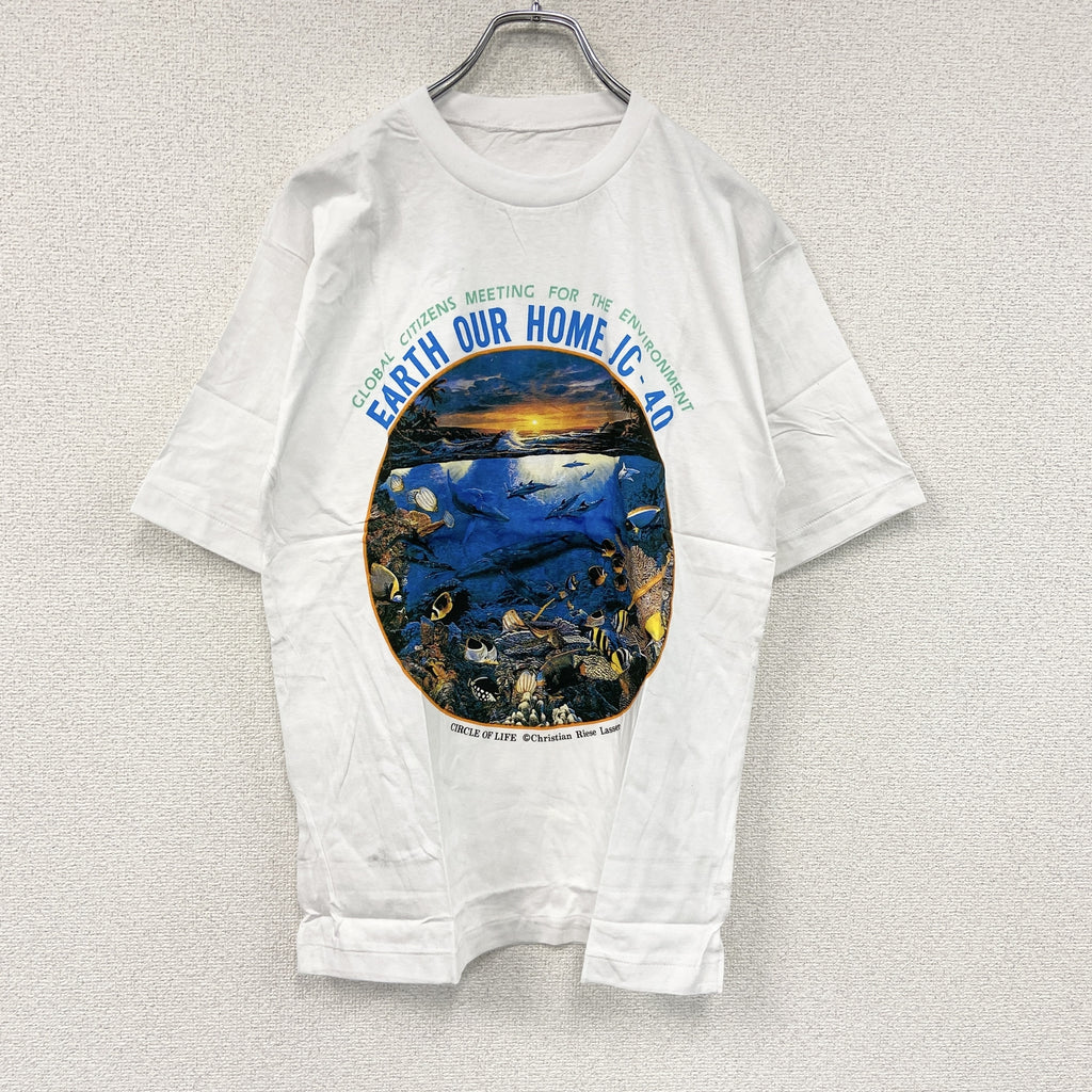 Chrisutian Lassen　クリスチャン・ラッセン　半袖プリントTシャツ　シングルステッチ　ヴィンテージ　白　ホワイト　古着