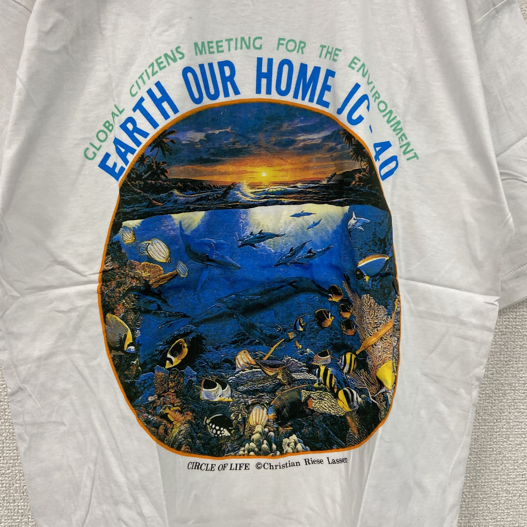 Chrisutian Lassen　クリスチャン・ラッセン　半袖プリントTシャツ　シングルステッチ　ヴィンテージ　白　ホワイト　古着