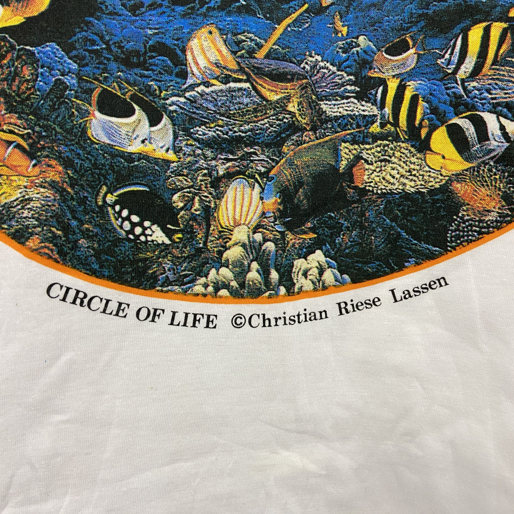 Chrisutian Lassen　クリスチャン・ラッセン　半袖プリントTシャツ　シングルステッチ　ヴィンテージ　白　ホワイト　古着