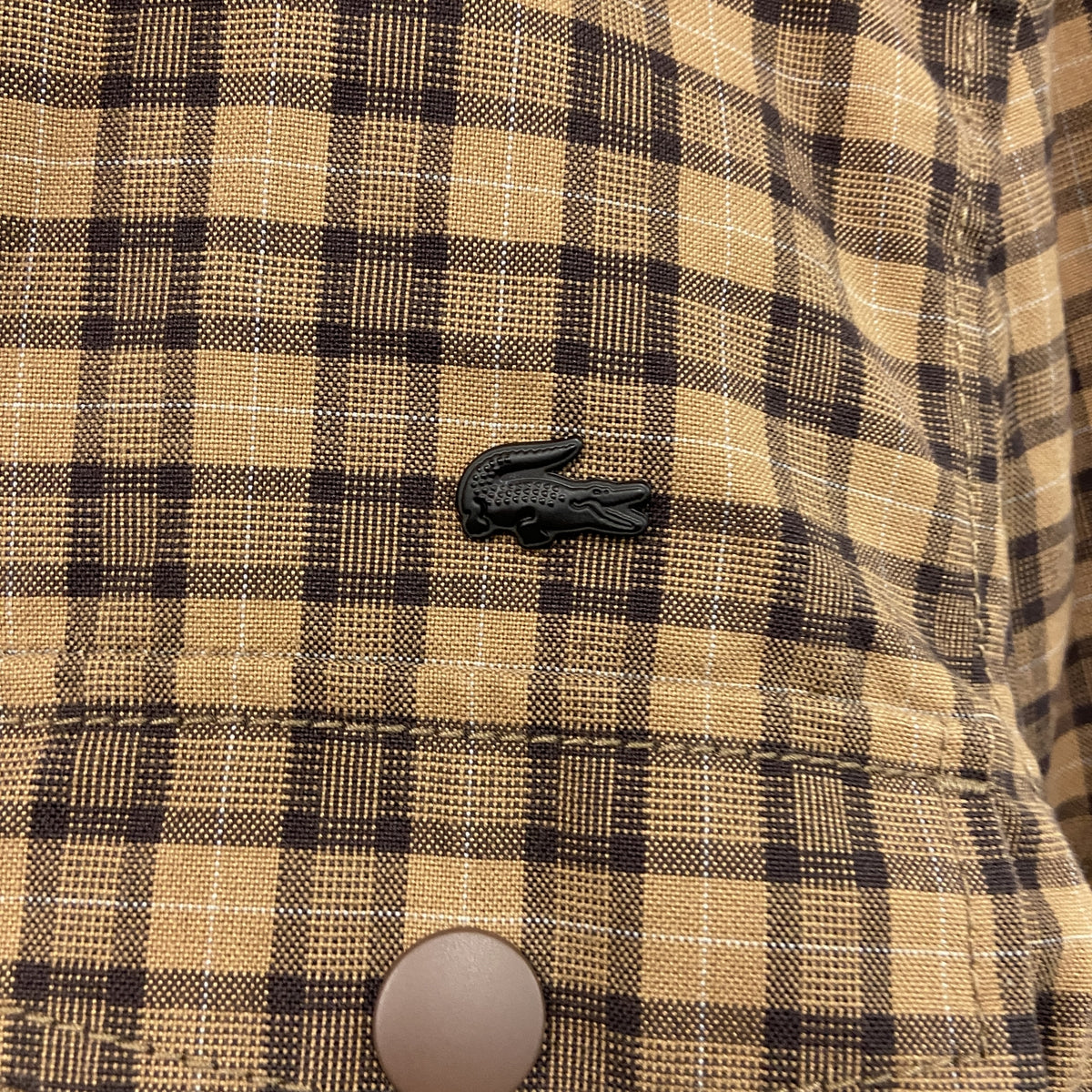 LACOSTE　ラコステ　フルジップジャケット　フーディー　チェック柄　茶色　ブラウン　40サイズ　古着