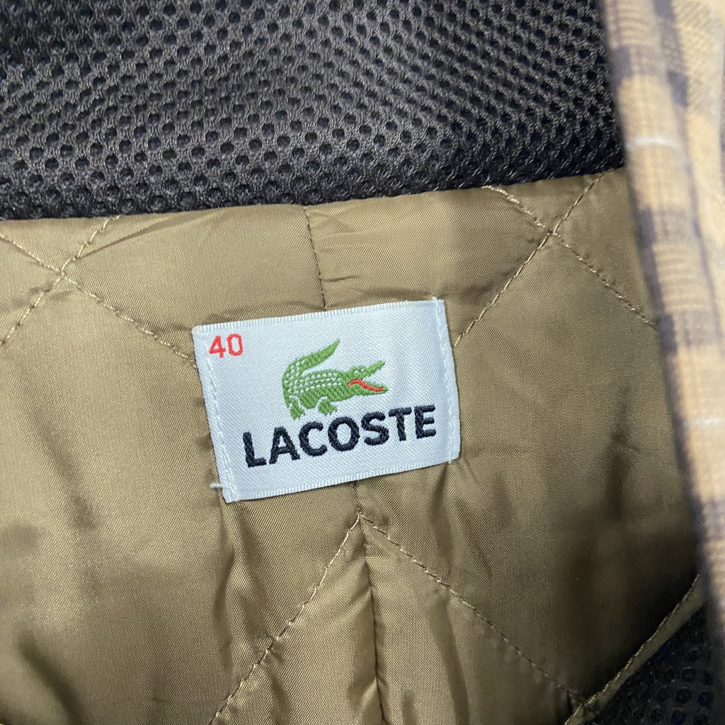 LACOSTE　ラコステ　フルジップジャケット　フーディー　チェック柄　茶色　ブラウン　40サイズ　古着