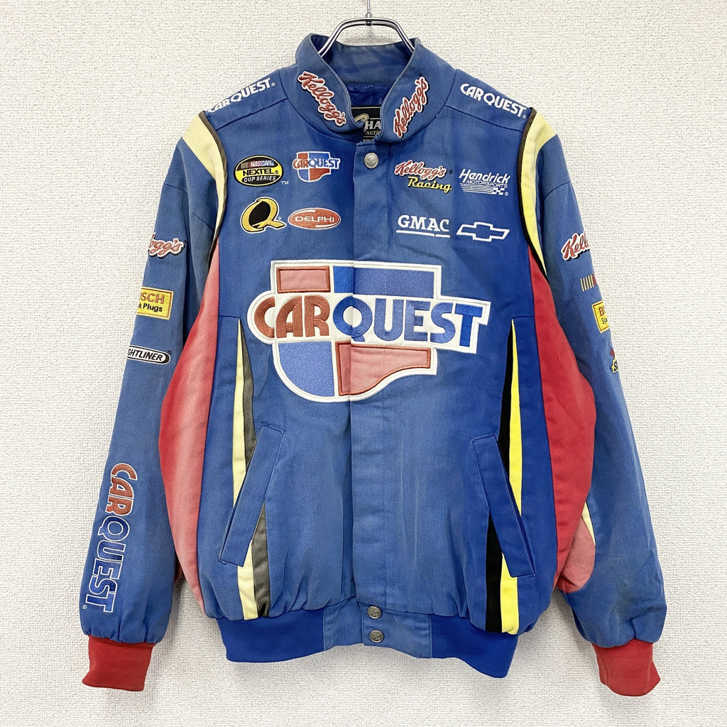 Chase Authentics　チェイスオーセンティック　NASCAR　レーシングジャケット　スタジャン/スタジアムジャケット　企業ロゴ　青　ブルー　Sサイズ　古着