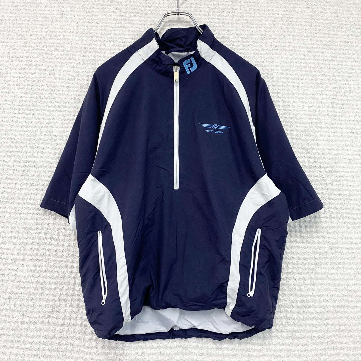 FootJoy　フットジョイ　ハーフジップ半袖プルオーバーシャツ　紺　ネイビー　Sサイズ　古着