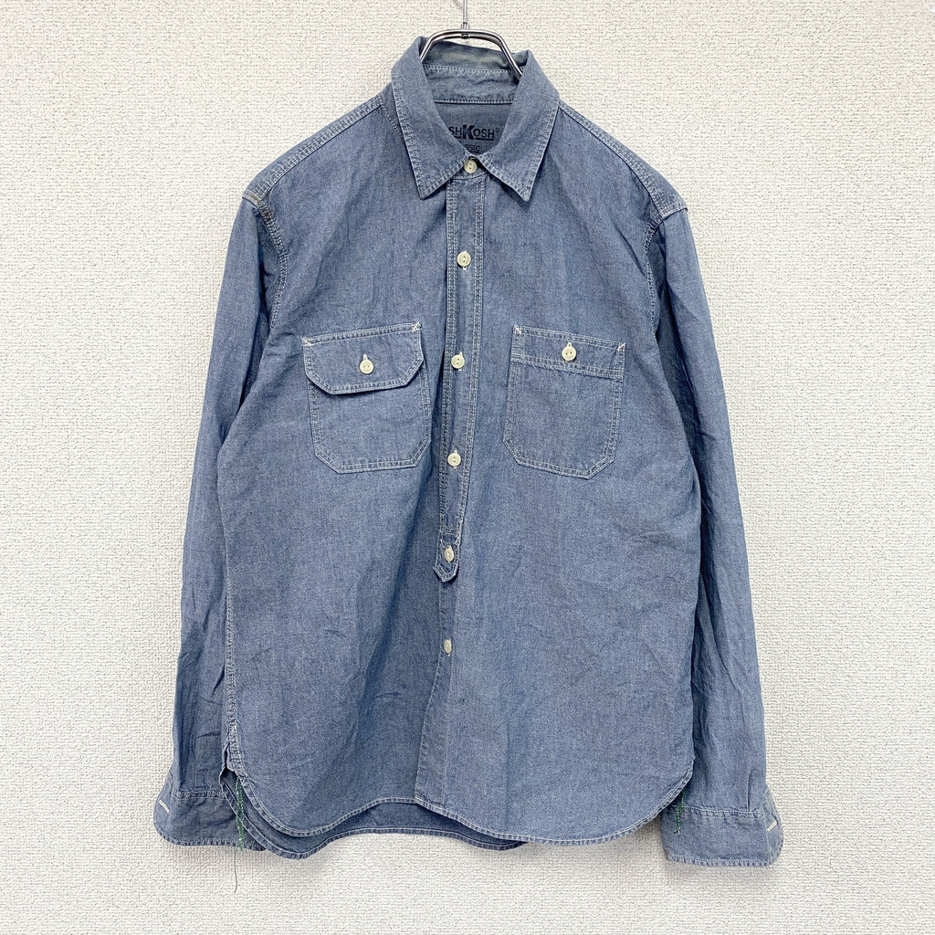 OshKosh　オシュコシュ　長袖シャンブレーワークシャツ　青　ブルー　Mサイズ　古着