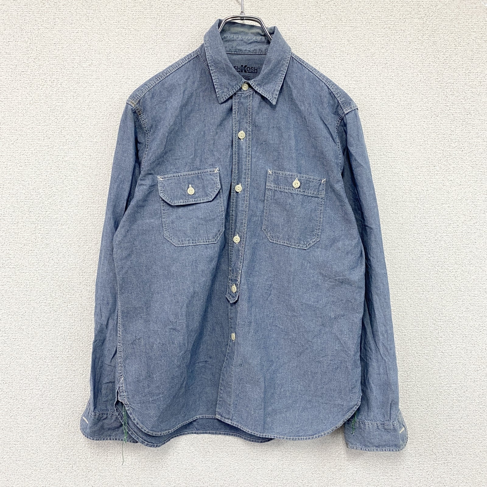 OshKosh　オシュコシュ　長袖シャンブレーワークシャツ　青　ブルー　Mサイズ　古着