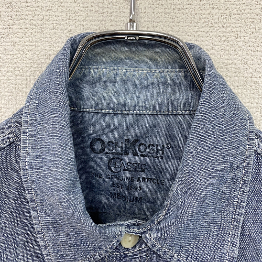 OshKosh　オシュコシュ　長袖シャンブレーワークシャツ　青　ブルー　Mサイズ　古着